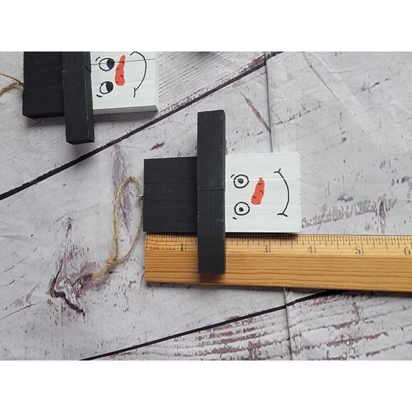 Handmade Lot 3 Wooden Handpainted Snowman Ornaments New Lot 2 - Picture 3 of 6